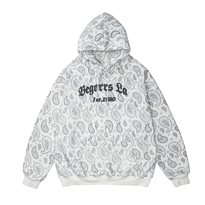Finch Garment OEM wholesale full print hoodie men custom 3d puff logo printed paisley cotton hoodie