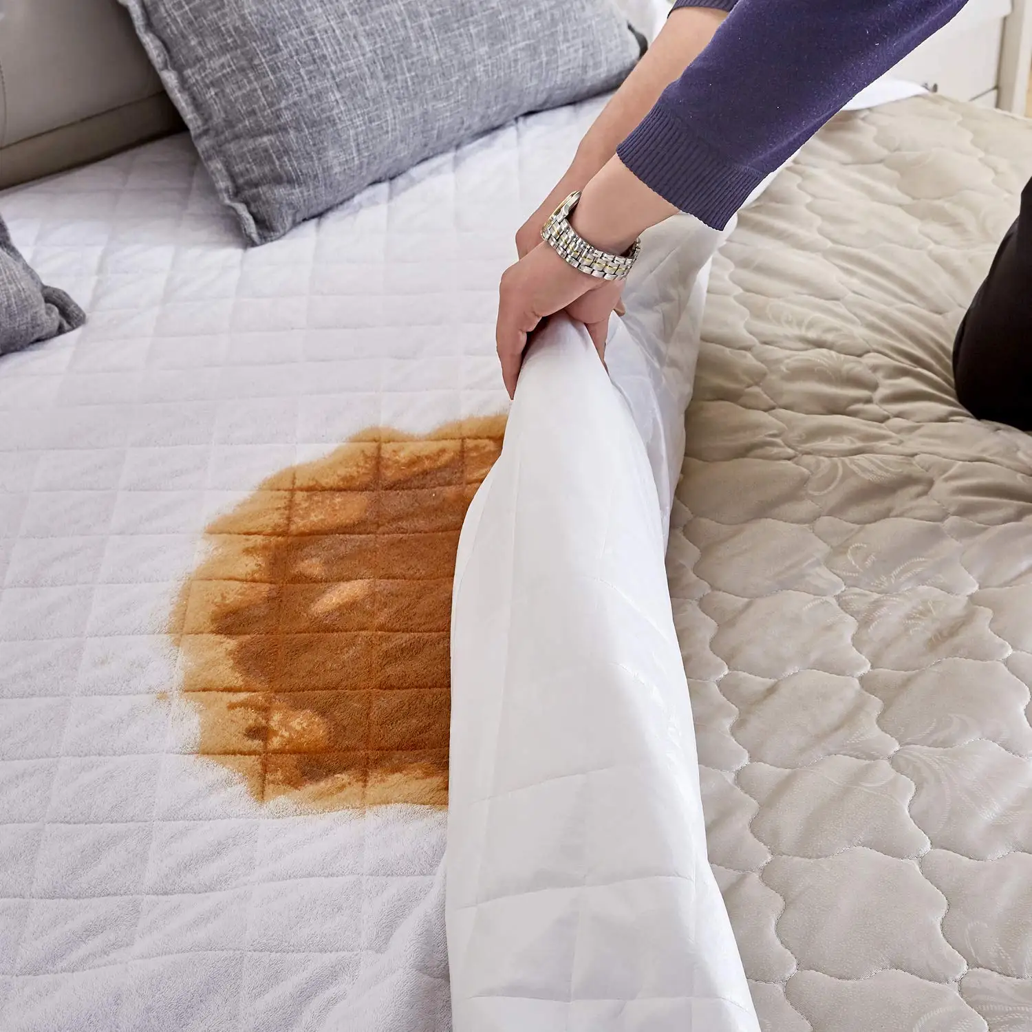 Quilted Bamboo Terry Fabric Polyester Filling Bamboo Mattress Protector,Reinforced Waterproof Mattress Cover