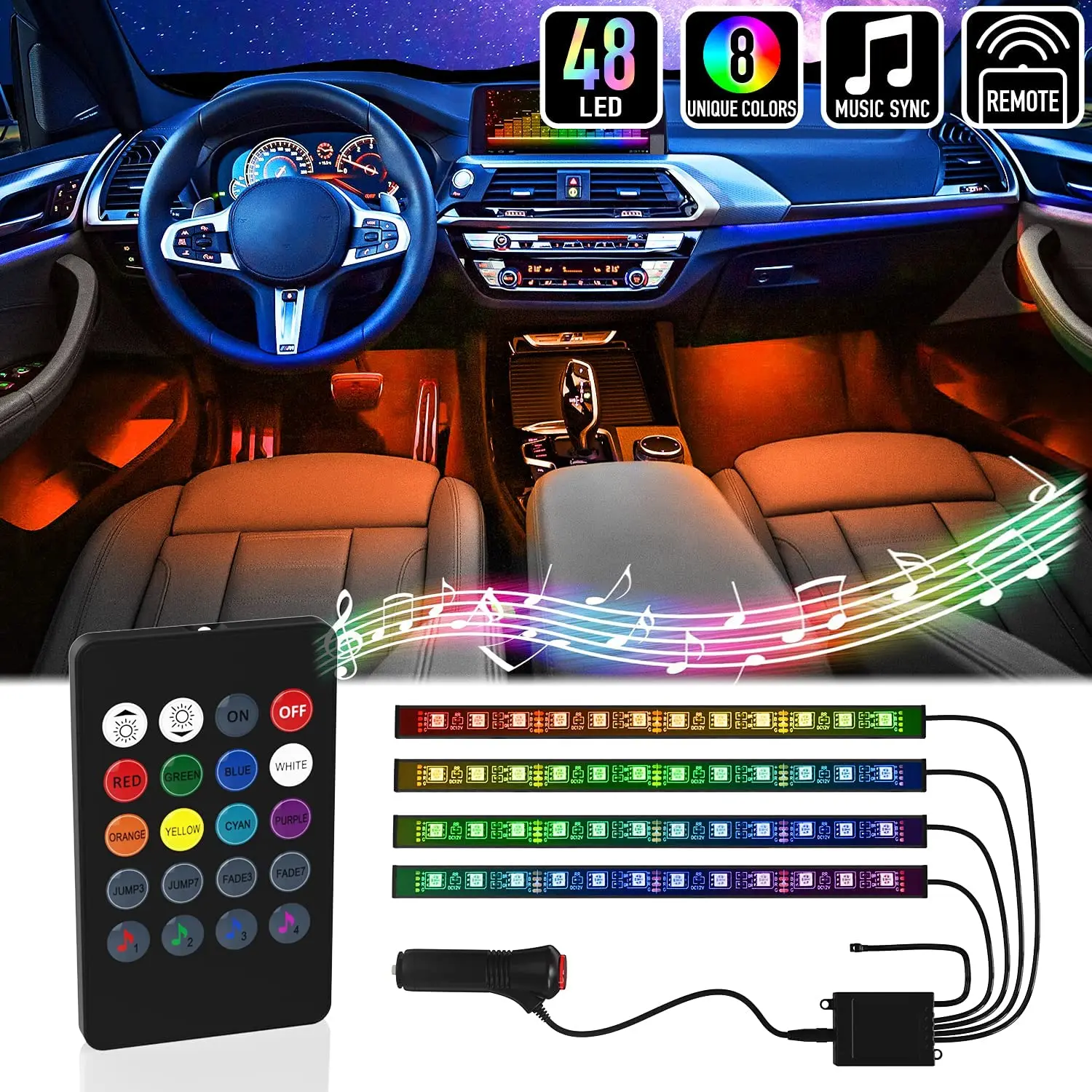 New Remote RGB 18 Colors Control SMD 5050 *4 pcs Car lighting under LED foot atmosphere Ambient Floor light