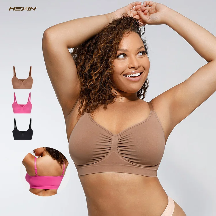 2024  Hexin Wholesale In Stock Seamless Body Shaper Deep Cup Bra Hide Back Fat Wireless Shapewear Bra For Women