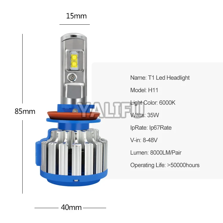  Super Bright T1 LED Lamp H11 h4 9005 9006 8000lm 90w Car Headlights Auto Front Bulb Replacement