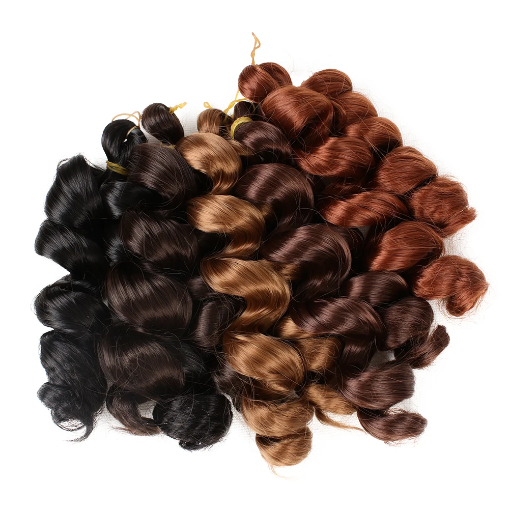 AliLeader 12 Inch Ombre Curly Synthetic Loose Curls Crochet Hair Bouncy Jumpy Short Curly Braiding Hair for Braids