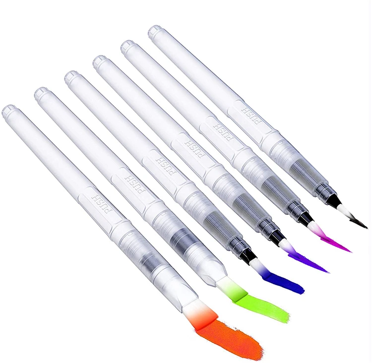 Wholesale 6pcs Refillable Plastic Water Brush Pen Set,Transparent Portable Nylon Tip Watercolor Pen