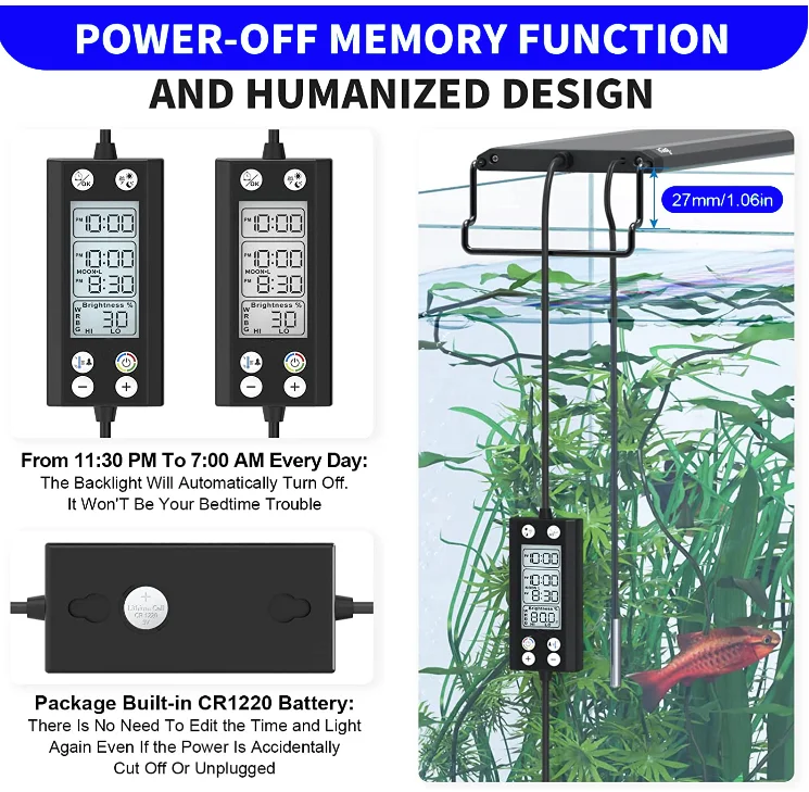 Fullgain FG178 Programmable Fish Tank aquarium Light with LCD Monitor Thermometer for Aquatic Plants Memory Function 24/7 Cycle