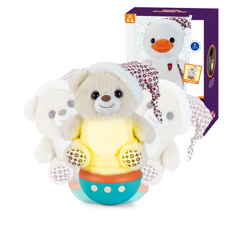 Baby Tumbler Night Light with Music Color Light Plush Bear Stuffed Duck Talking Dancing Toy
