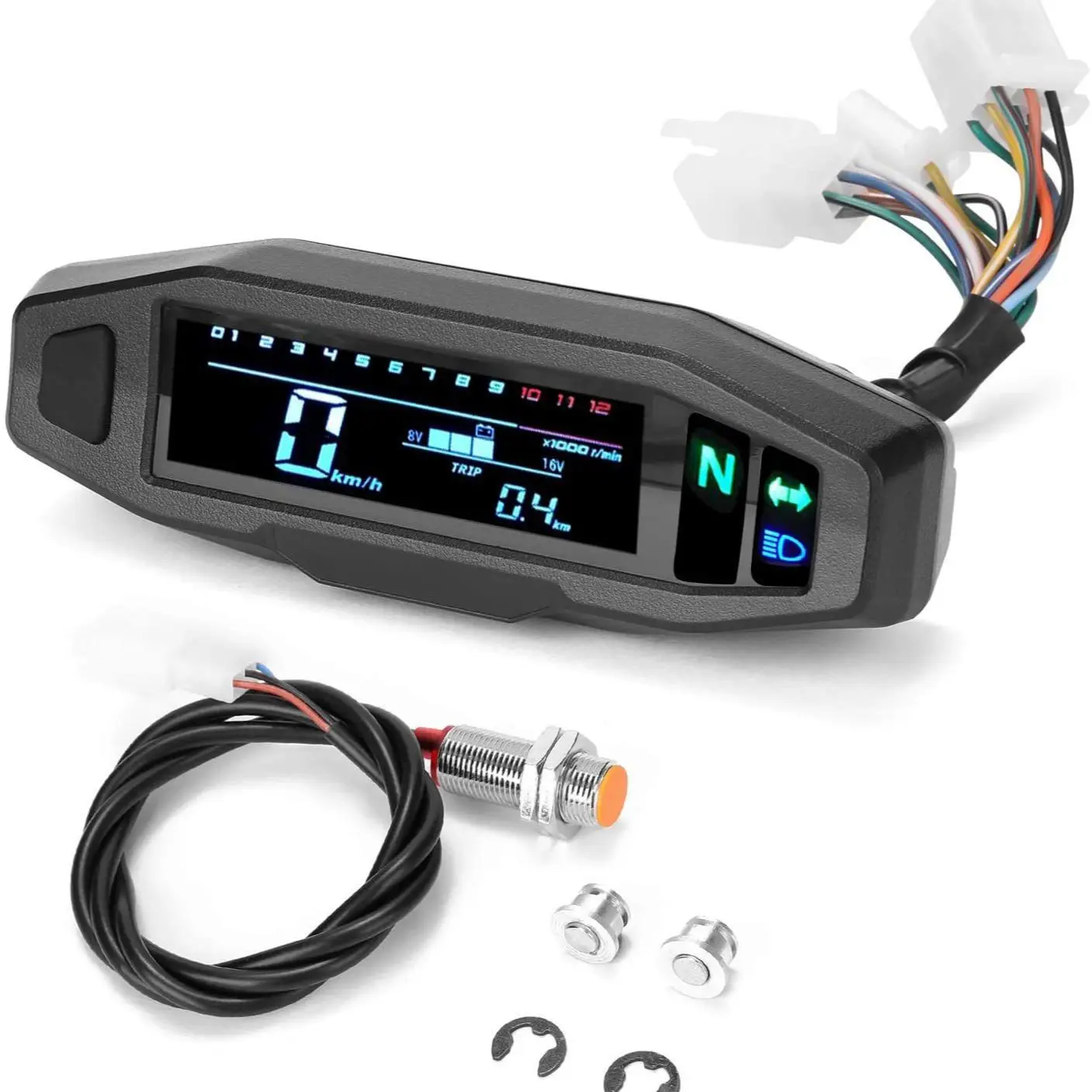 12V Universal Motorcycle Speedometer Odometer Tachometer RPM Fuel Meter Backlit LCD Digital Electric Injection Carburetor Meter