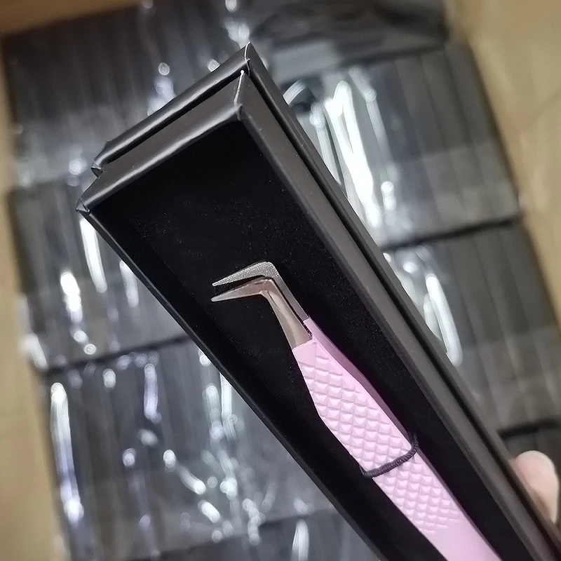 Пинцет с кончиком из волокна 90 градусов, черный Пинцет для ресниц, индивидуальная упаковка, изоляционный Пинцет для удлинения ресниц