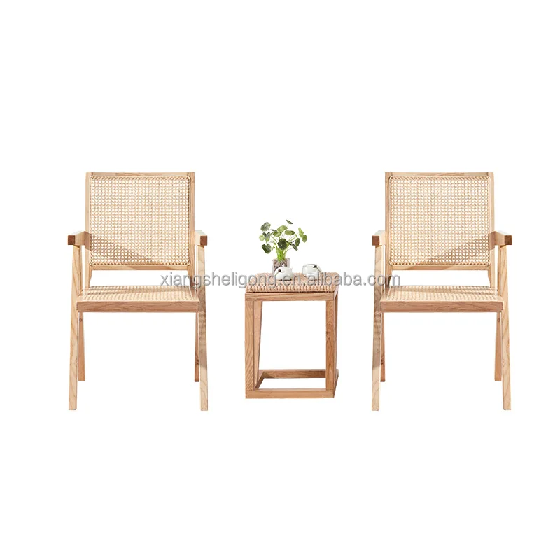 
Nordic ash wood simple back leisure chair solid wood rattan retro B & B coffee chair 