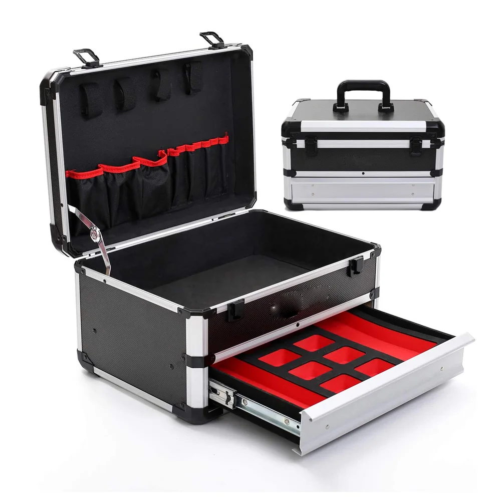 Portable Large  Aluminum Tool box with Drawer Storage Carrying Toolbox