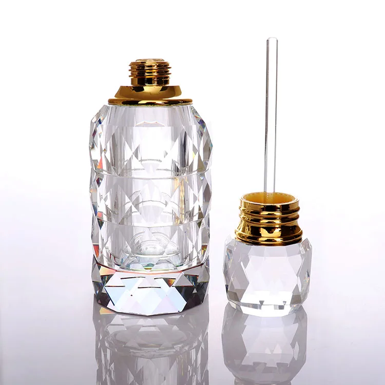 
Luxury OEM Clear Oud Wood Essential oil Bottles Crystal Glass Perfume Bottle Wholesale 