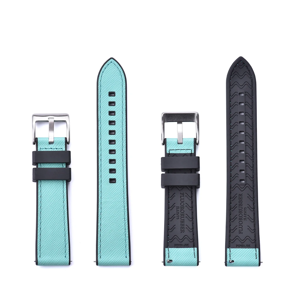 JUELONG Newest Quick Release Hybrid Saffiano Leather FKM Watch Strap Fluororubber Watch Band 20mm 22mm