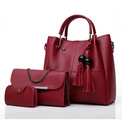 2022 Fashion 3 Pcs/Set Pu Leather Women High Quality Casual Female Handbags Large Capacity Composite Bag Set
