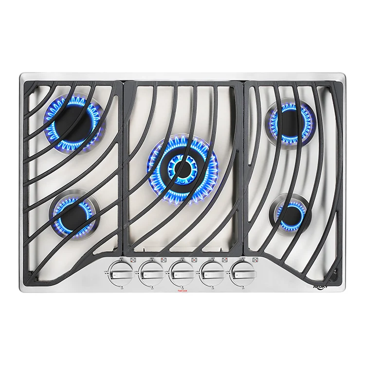 JunSky Gas Cooktop 30 Inch Stainless Steel Heavy Cast Iron 5 Burner NG/LPG Convertible Built in Gas Stove