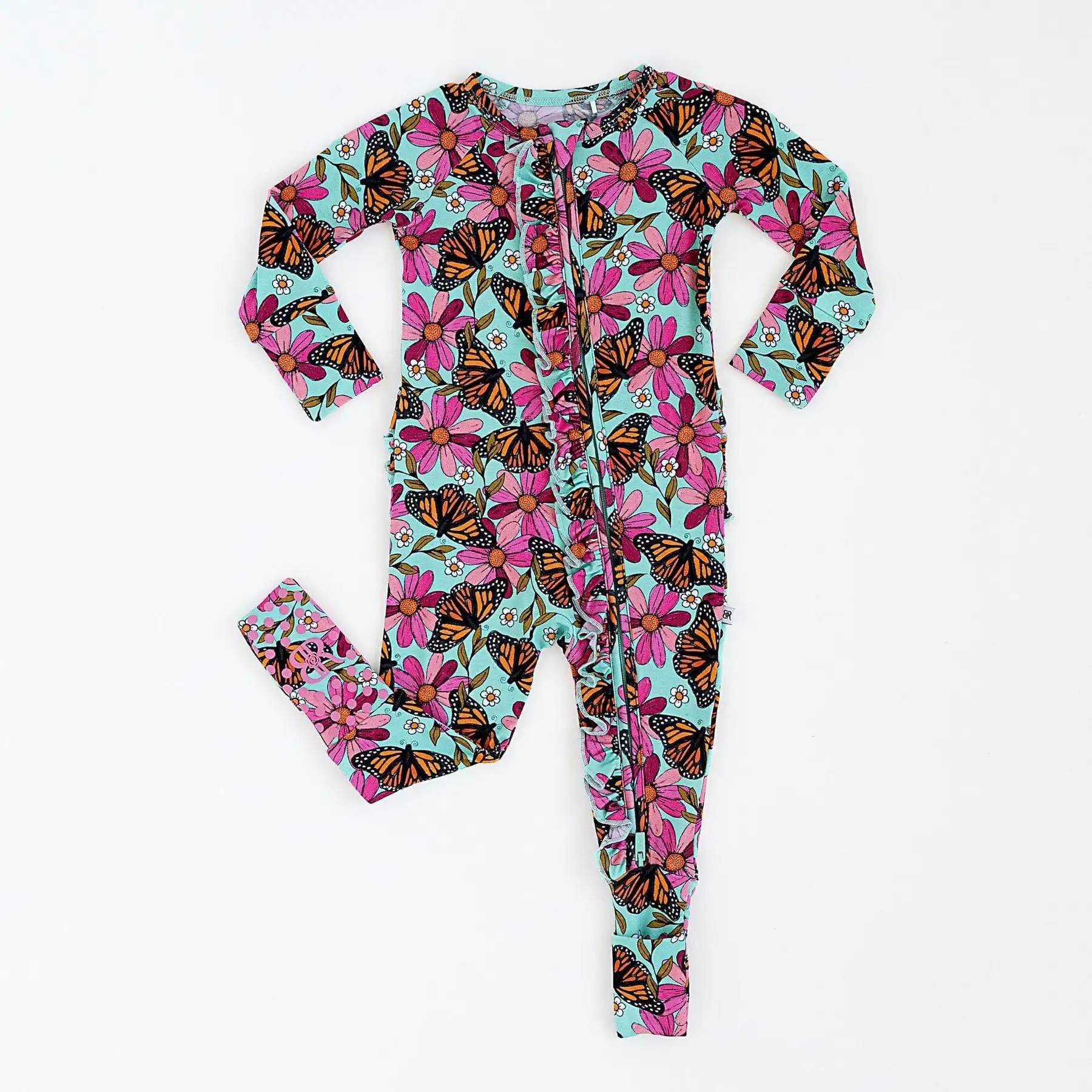 Baby Bamboo rompers Custom Butterfly print Long sleeve With Double Zippy with grip For girls  kids clothes