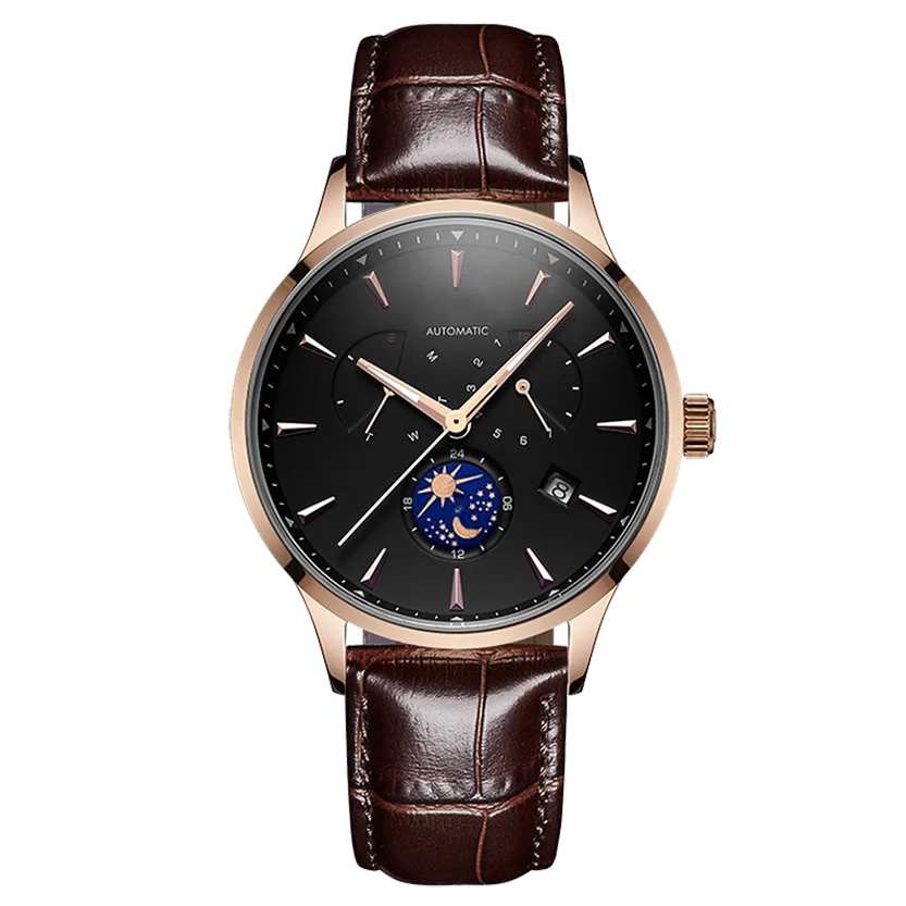 Custom stainless steel case calendar 24 hour show waterproof men automatic mechanical wristwatch