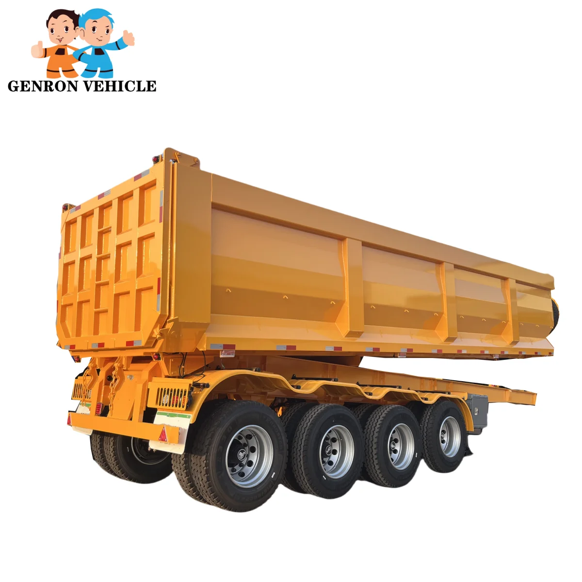 China Genron 4 axles steel 70 tons 35 cubic meters rear dump tipper/tipping semi trailer truck for mining and transportation