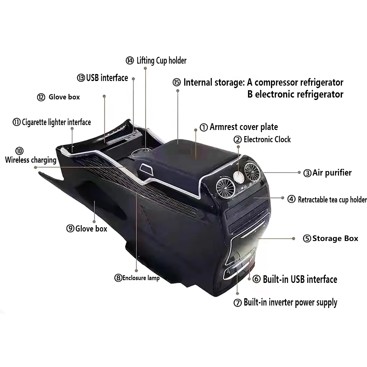 Upgraded luxury central handrail table is suitable for Mercedes-Benz Vito V-class with unlimited charging refrigerator enclosure