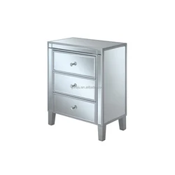 Серебристая твердая древесина, 3 ящика, зеркальный нагрудник, деревянная антикварная тумбочка, шкафы для гостиной, мебель от производителя