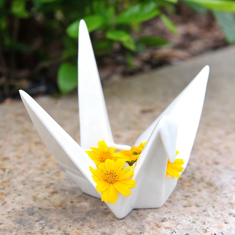 Creative Ceramic Thousand Paper Crane Origami Custom Office Storage Ornaments Home Small Flowerpot Ornaments