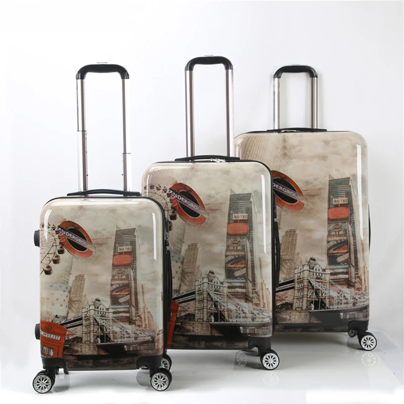Shining pc film full printed luggage cover travel suitcase trolley bags set