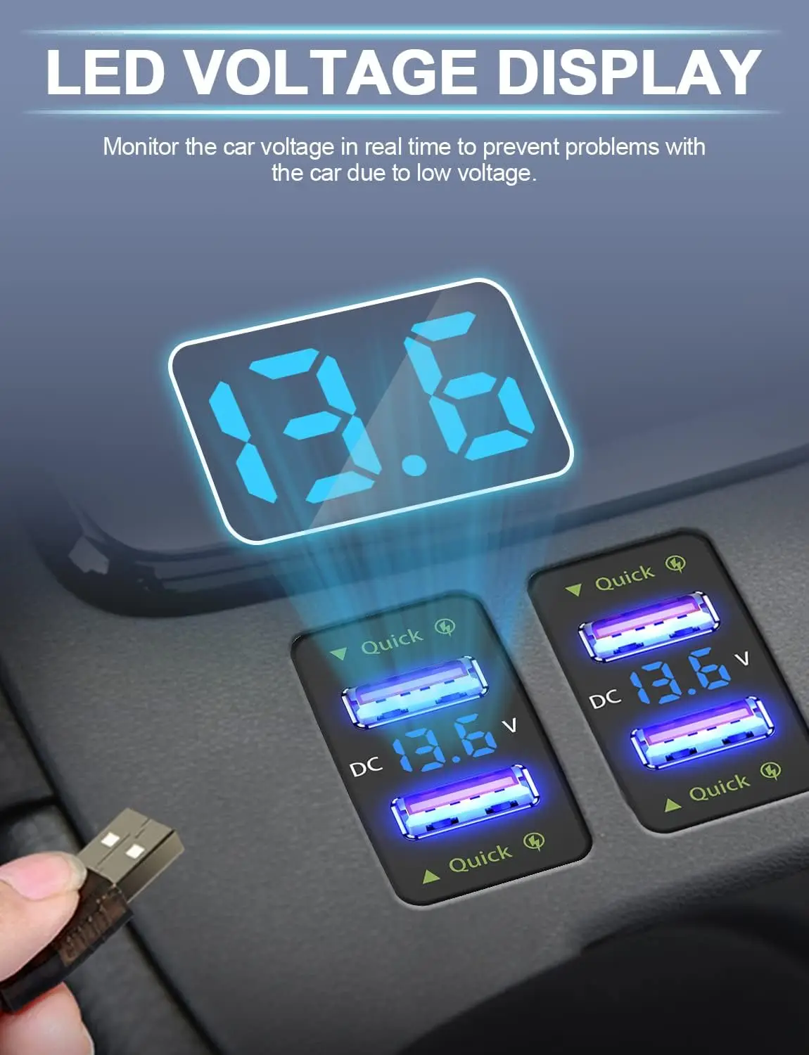 Quick Charge 3.0 Dual USB Port Charger Socket Car Charger Accessories Compatible with Mobile Phones for Toyota