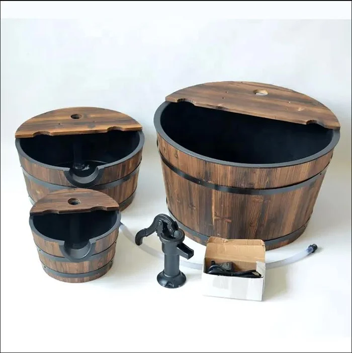 Durable Construction Stylish Detail Cozy Farmhouse Wooden Water Pump Fountain for patio Front Porch Lawn Garden
