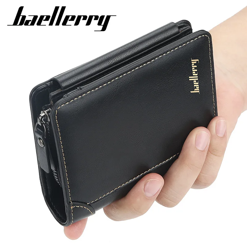 wholesale baellerry PU leather wallet billetera cuero mens slim  wallet trifold zipper coin purse with card holder wallets