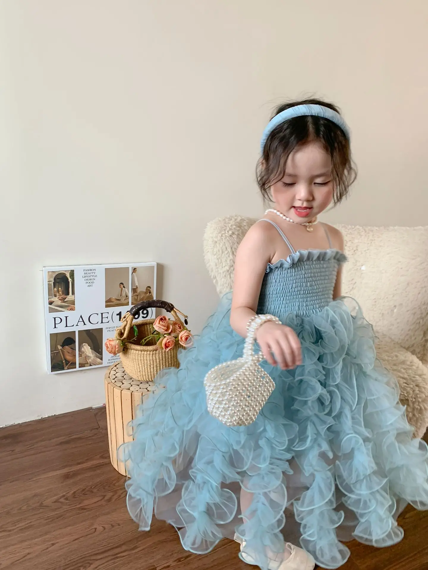 W130 solid blue princess design little baby girls tutu ruffles dress infant toddler tulle party dress boutiques clothing