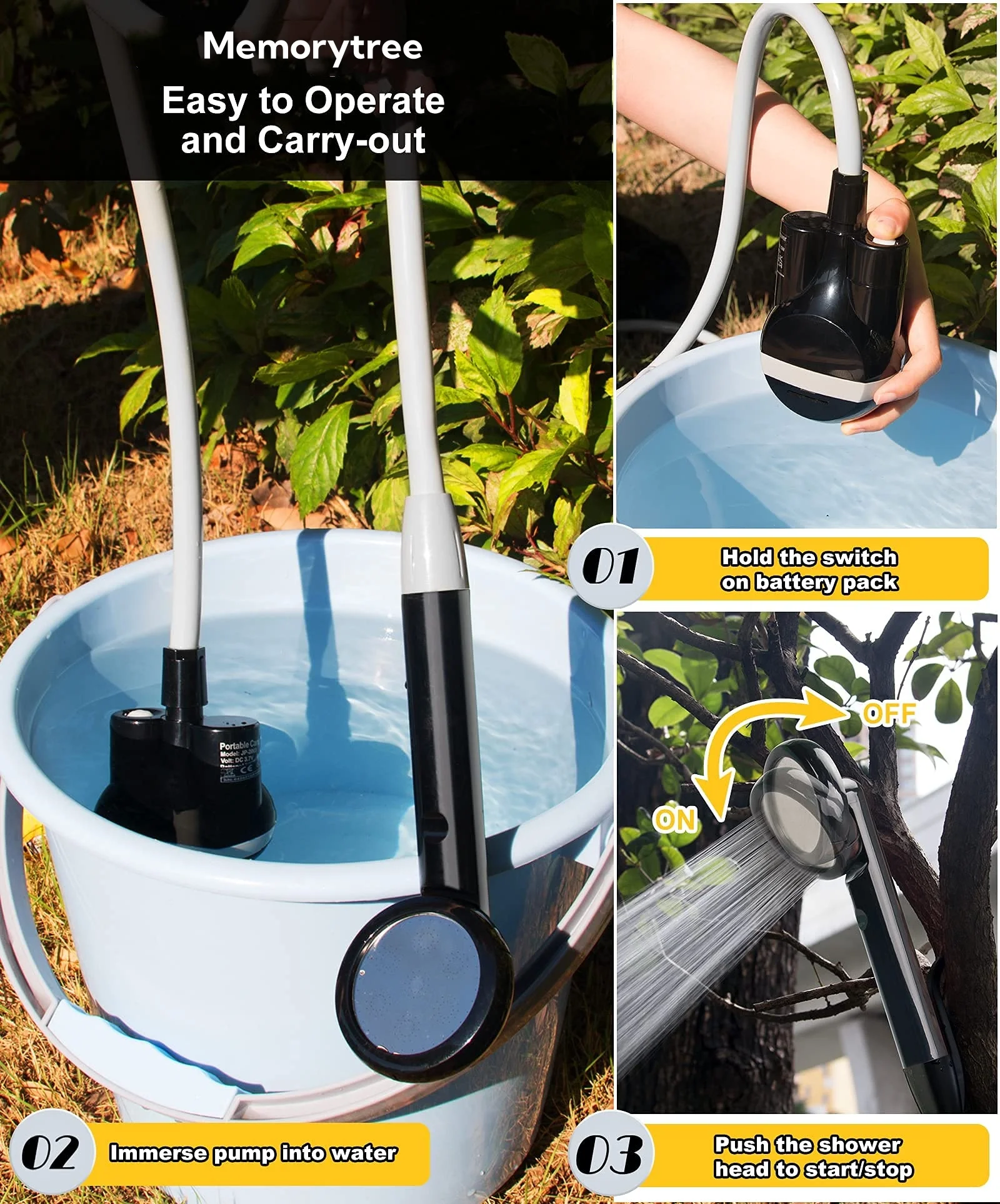 Portable Electric Rechargeable Outdoor Showerhead Camp Shower Pump Convenient Design Hiking Beach Pet Cleaning-Traveling