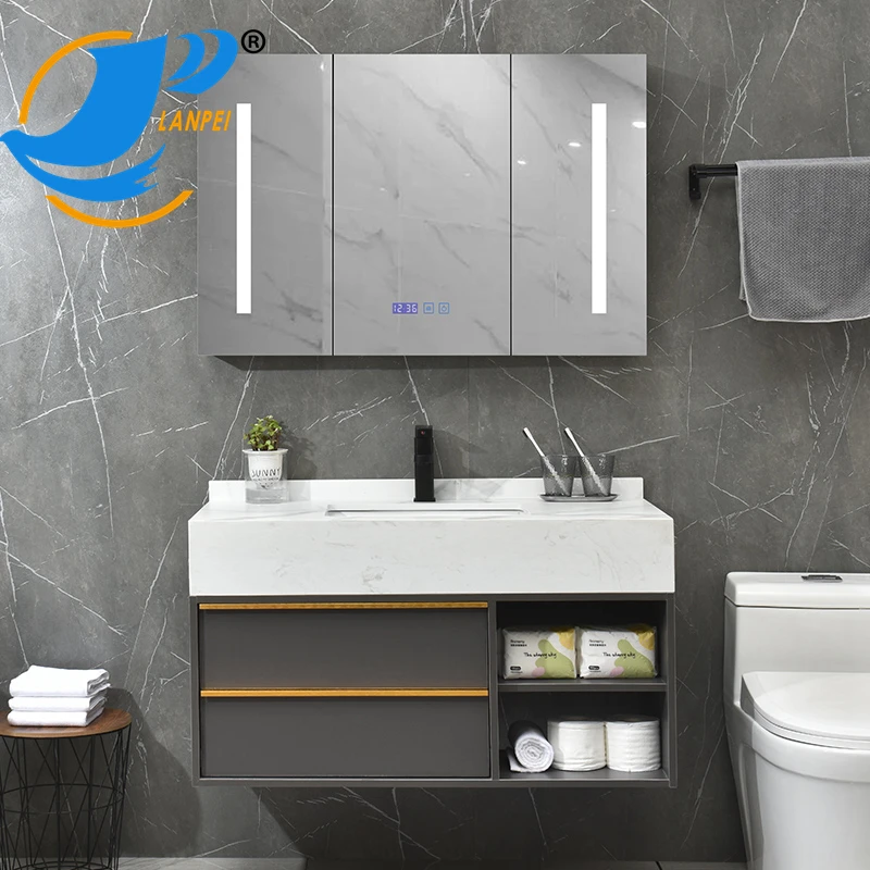 AZ017-100 2022 new design modern bathroom cabinets bathroom cabinet with washing basin bathroom mirror cabinet with light