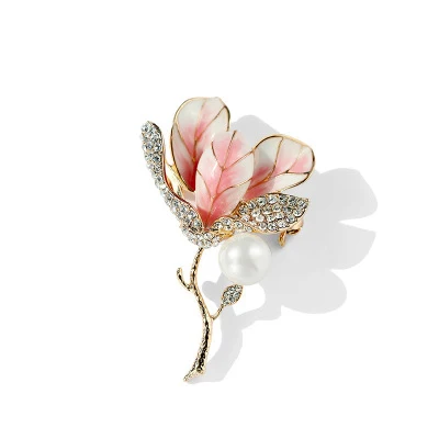 Индивидуальные броши булавки для платья Тюльпан Цветок эмаль Позолоченные жемчужные стразы