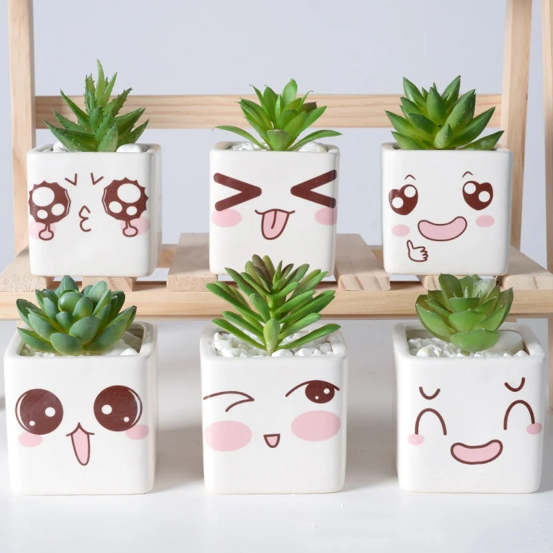 Creative Cartoon Face Planter Large Small Sizes Available Cute Ceramic Succulent Pots Garden Home Decoration Emoticon Flower Pot
