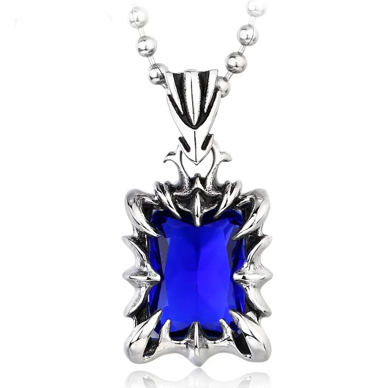 SS8-103P Geometric Square Necklaces For Men Natural Stone Solid Stainless Steel Pendant Necklace Casual Punk Boy Gift Jewelry