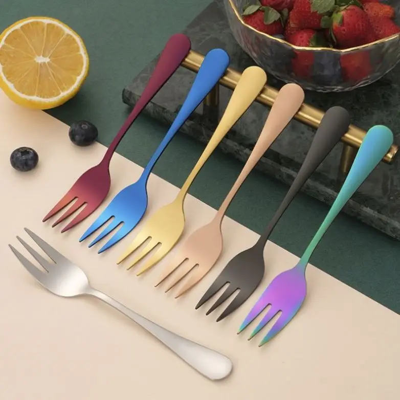 Wholesale Stainless Steel Comfortable Handle Fruit Fork Three-pronged Cake Dessert Fork
