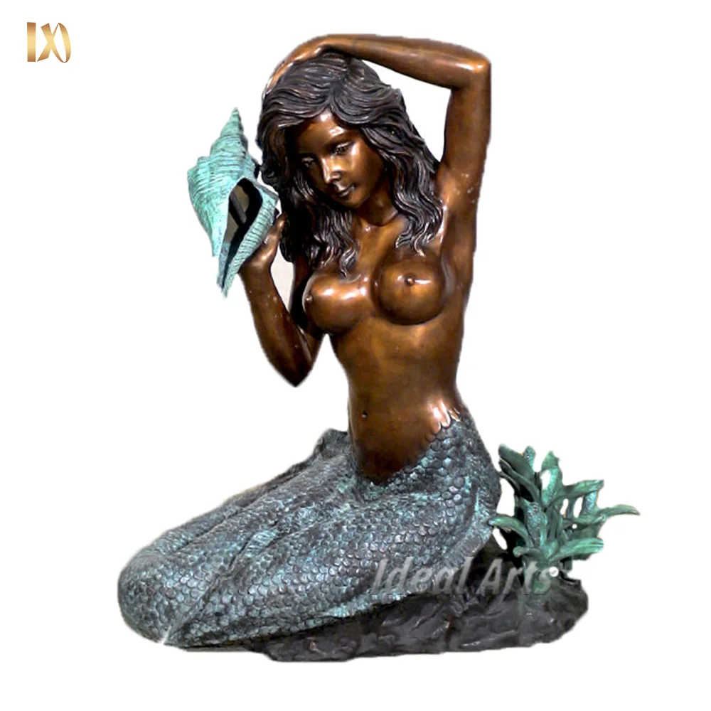 custommade home decor life size sexy woman bronze metal mermaid statue sculpture coffee table