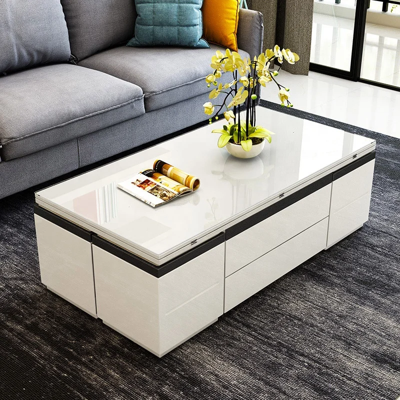 Multifunction Modern Home Furniture White Tempered Glass Folding Living Room Lifting Coffee Table (1600348034907)