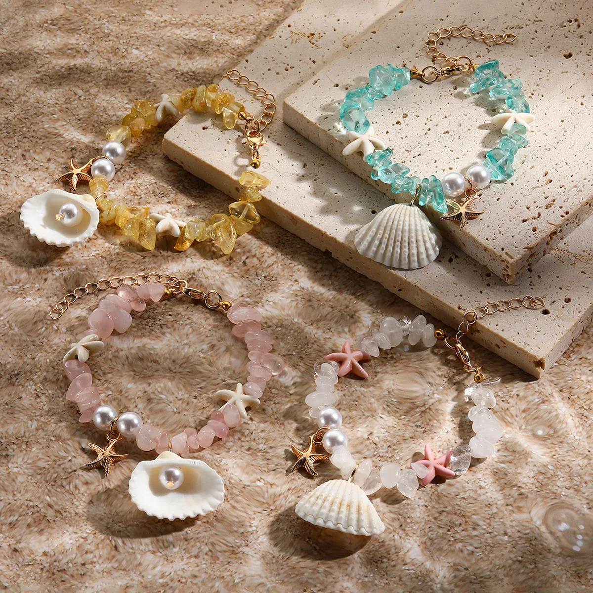 Summer Jewelry Beach Irregular Crushed Stone Bracelets for Women Fashion Handmade Sea Shell Bracelet For Girls Travel Gift