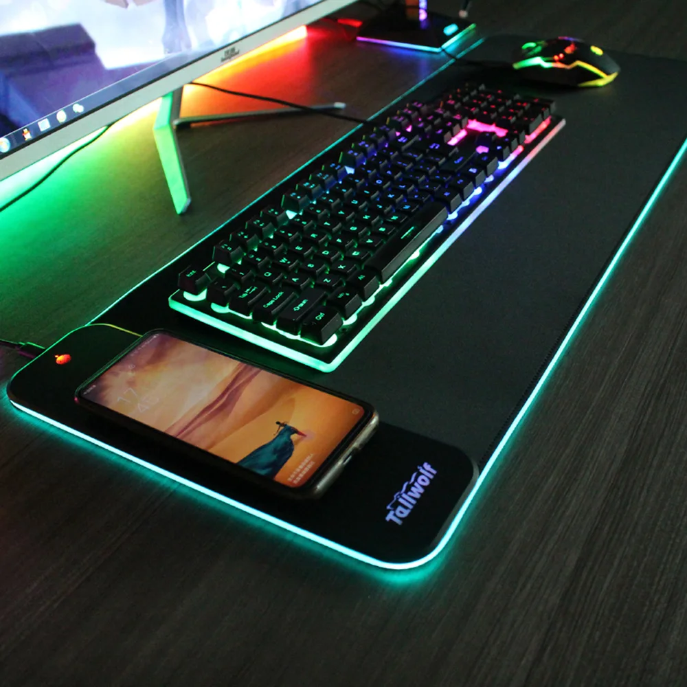 OEM New magnetic wireless charging mouse pad Custom Printing Office Game mat Gaming  LED RGB mouse pad for Gamer