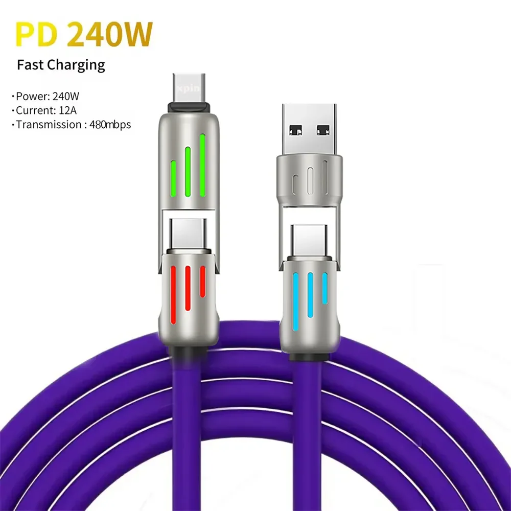 wholesale Order Quick Ship 4 in 1 Custom Printed Charge Cables for Phones/Laptops- USB-A & USB-C data Cables