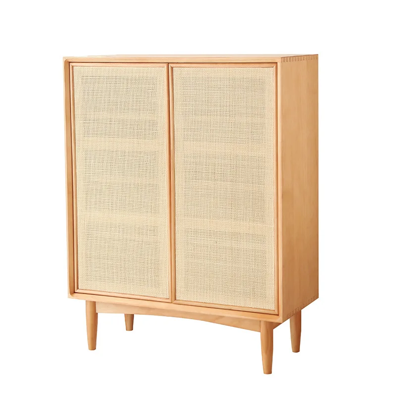 
Hall Lobby Wooden Multilayer Large Capacity Storage Cane Rattan Shoe Cabinet 