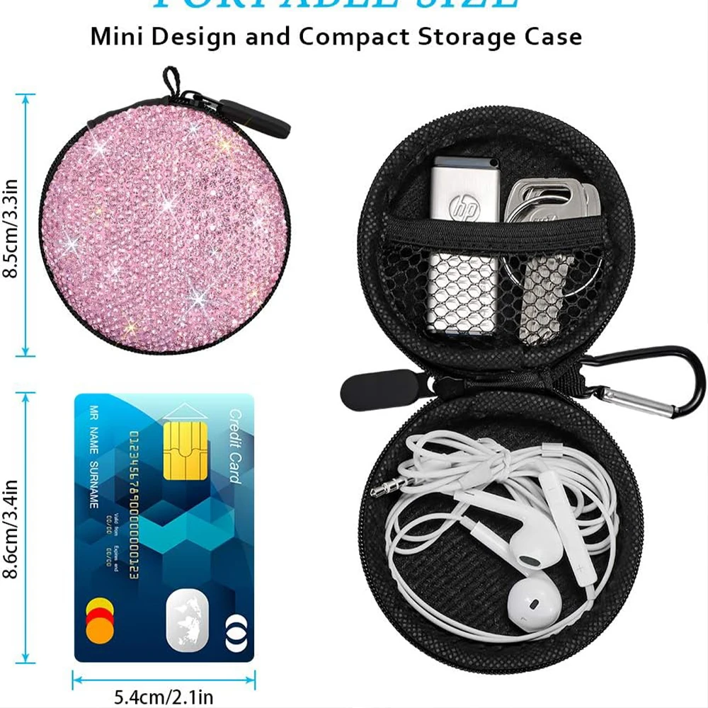 Earphone Case Earbuds Small Carrying Cases Bling Rhinestone Crystal Portable Headphone Organizer Storage Pouch box eva custom