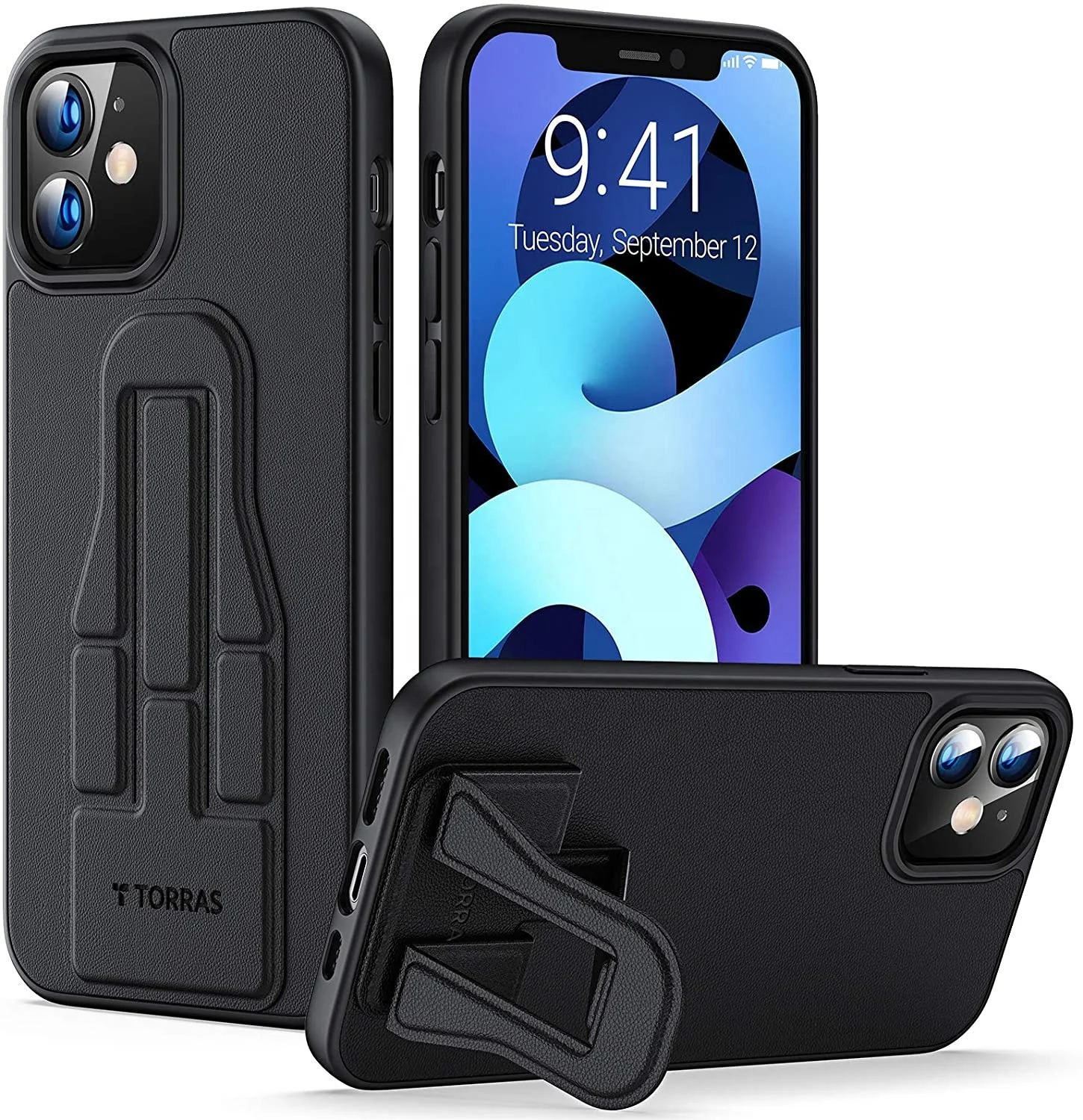 
TORRAS Leather Case With Stand Case Thin Strong Shock Resistance Protective Scratch-resistant Robust For iPhone 12/12 Pro Case 