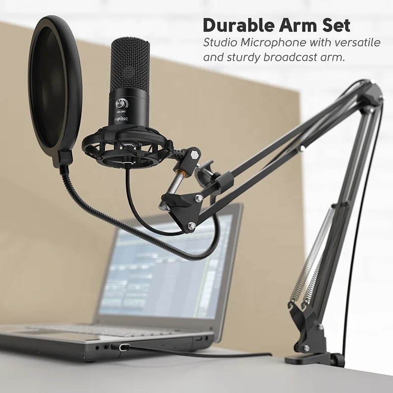 Fifine Новое поступление профессиональный студийный микрофон для записи arm stand mic компьютерный USB конденсаторный