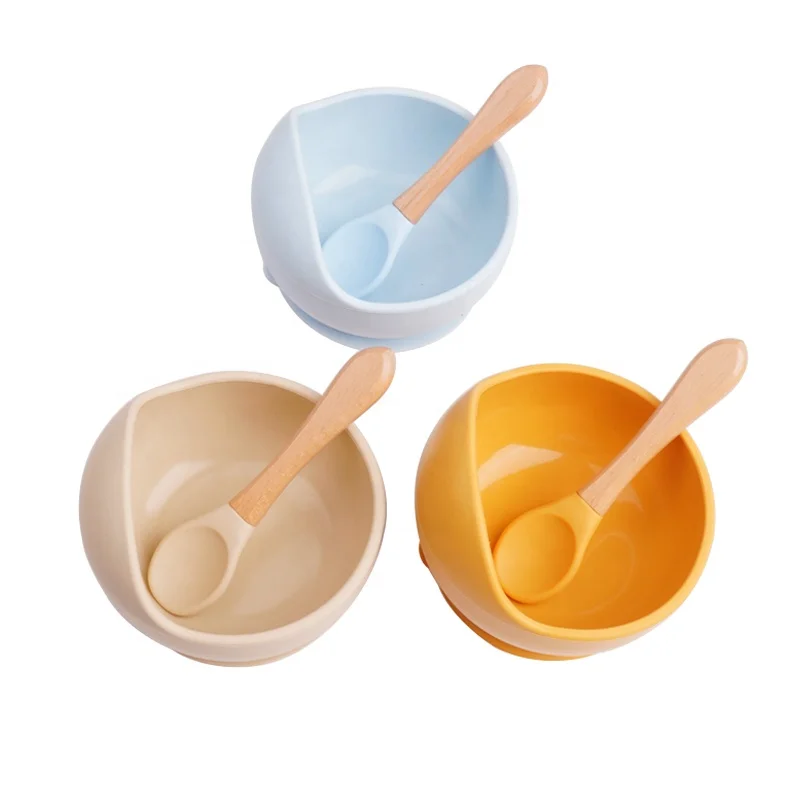 Wholesale Price Soft Food Grade Non Spill Kids Tableware Bpa Free Toddler Silicone Feeding Suction Plate Baby Bowl And Spoon Set