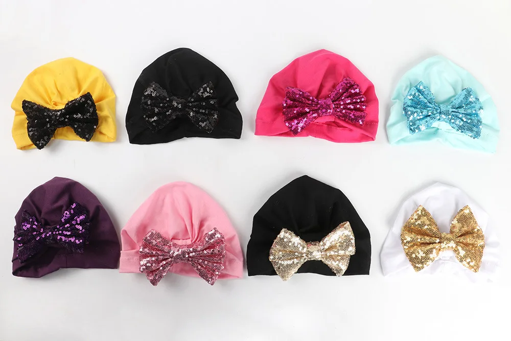 Newborn Baby Hat Cotton Bonnet Beanie Toddler Girls Hospital Shower Gift Caps with Sequin Bow M90923