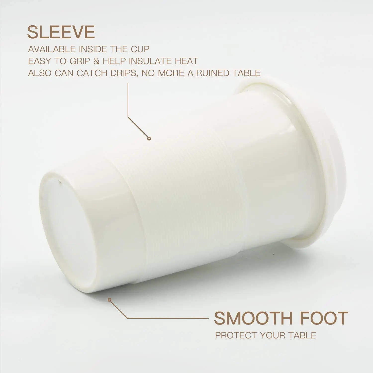 Reusable Double Wall Insulated White Ceramic Travel Coffee Cup with Lid & Sleeve