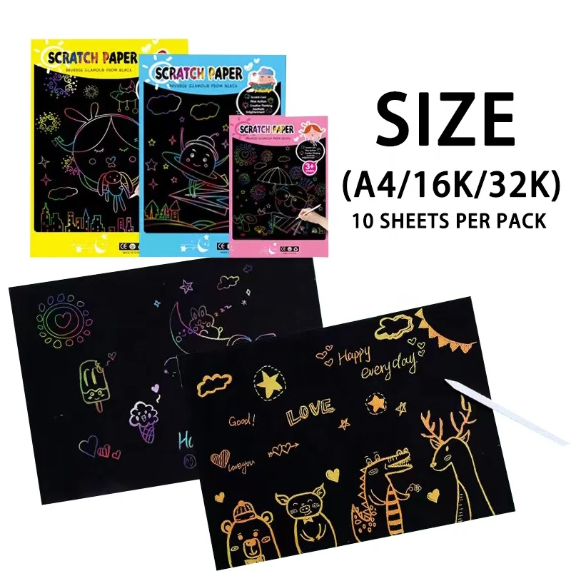 Custom A4 16K 32K Scratch Paper Note for Art Painting Cartoon Graffiti Paper Scratch Card Scratch Book for Kids