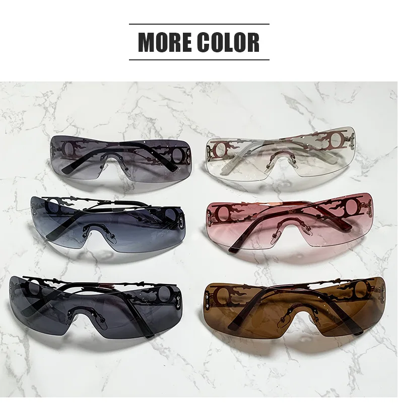 Y2K Rectangle Rimless One-piece Top Futuristic Trendy Fashion Shades Sunglasses Punk Oversized Rimless Sunglasses For Women