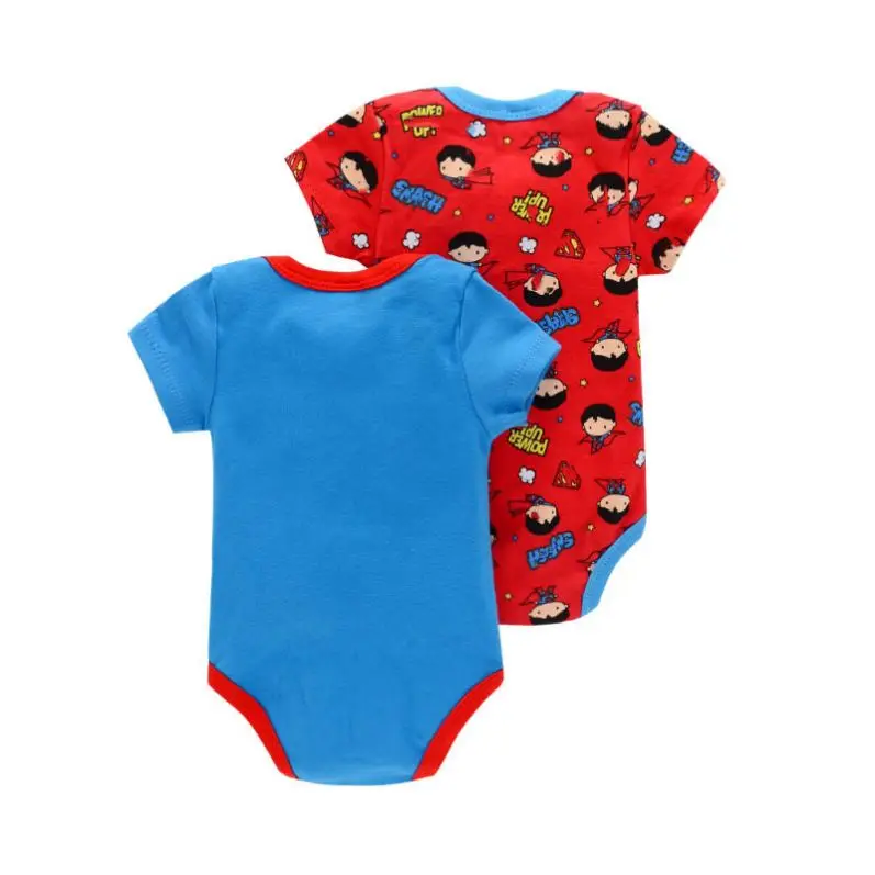 New Arrival Short Sleeve Unisex Snap Button Closed Two Pieces Package Hero Pattern Printed Romper Baby