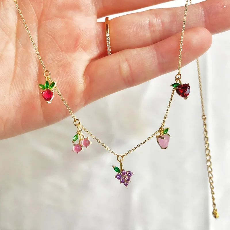 ins trendy charm cute custom peach strawberry cherry fruit pendant necklace